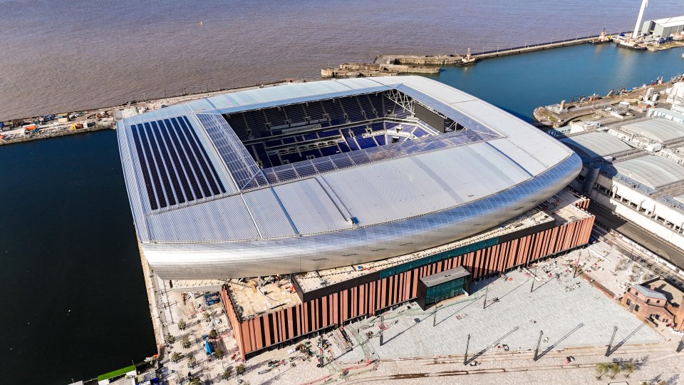 Aerial view of Everton Stadium under construction.