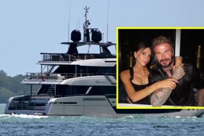 Victoria Beckham, 50, relaxes in £290 personalised robe as she welcomes the New Year on £5m yacht off Miami